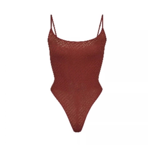 SKIMS Kim Kardashian Logo Mesh Cami Bodysuit Saffron Copper Brown Plus Size 2X - Picture 4 of 13